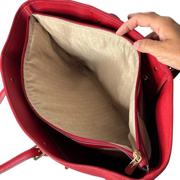 Michael Kors Jet Set Large Tote Bag Saffiano Leather Red - Picture 10 of 12